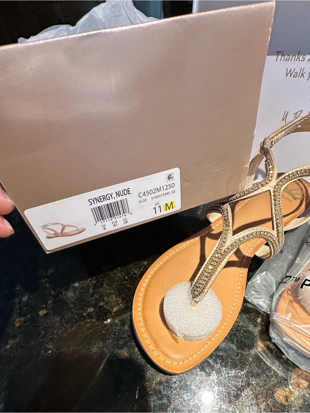 Fergalicious Nude Sandal with Rhinestones, Flat & Strappy; NIB, Sz 11M/EU 41 - Picture 8 of 9